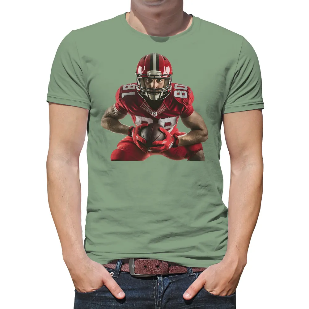 Custom T-Shirt Printing: Football Athlete in Red Jersey, Helmet, Stadium|detroit red wings twitter