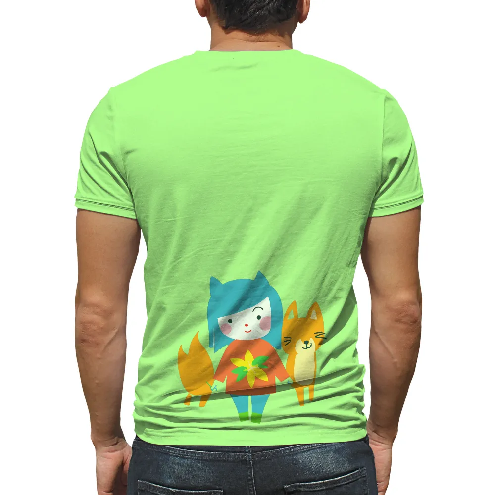 TShirt Design: Forest Guardian with Yellow Flower and Fox|plus size sun protection swim shirts