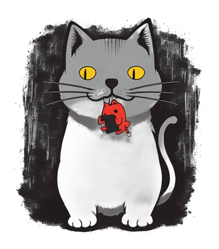 Custom Retro Design: Black Cat with Yellow Eyes Holding Red Devil