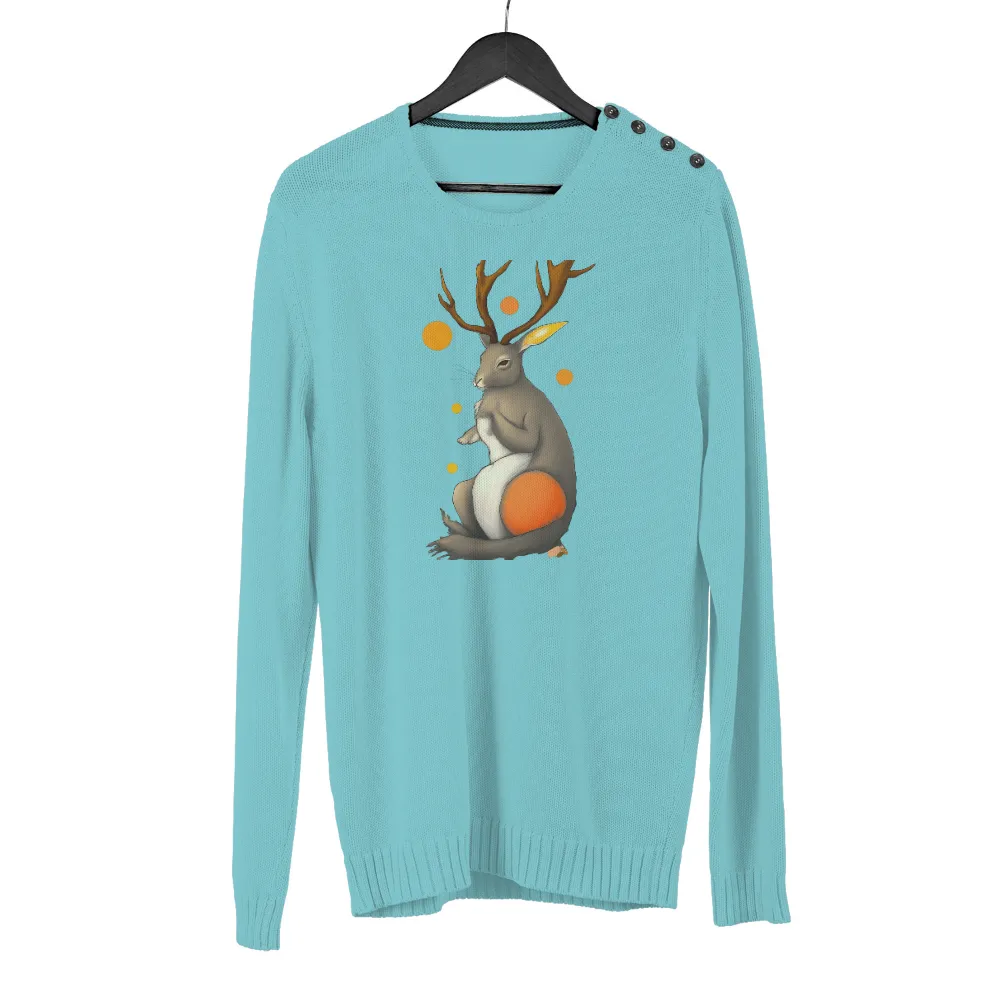 T-Shirt Printing: Mythical Jackalope with Celestial Antlers| Glowing antlers symbolizing the sun