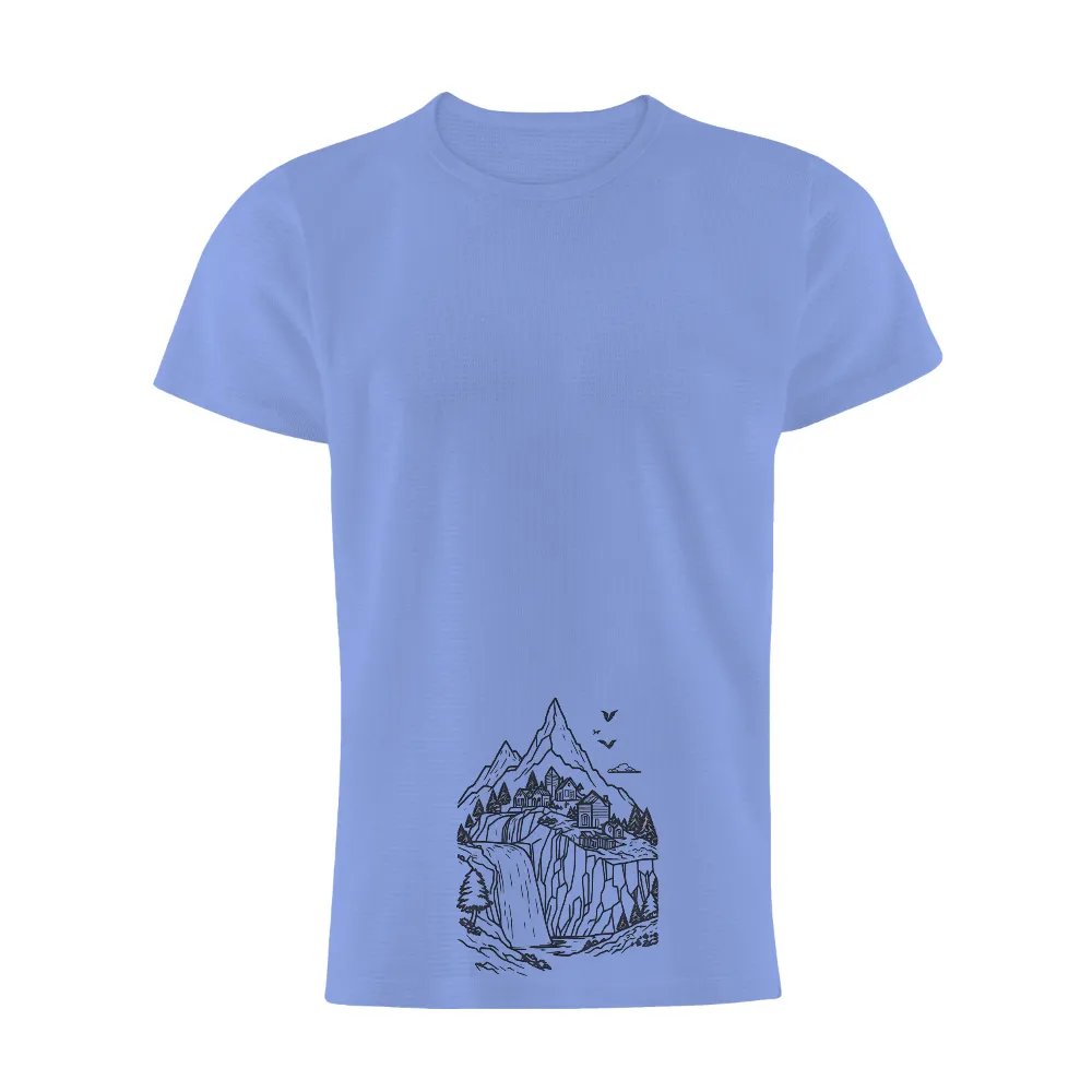 T-Shirts Design: Serene Mountain Village | Vintage & Retro Tees| Winding paths