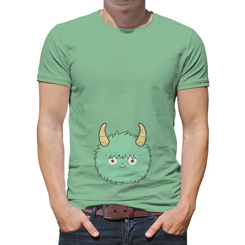 Tee Shirts Printed: Whimsical Monster Zephyr in the Enchanted Forest|neon green graphic tees women's