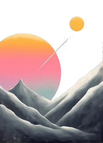 Futuristic Mountain Range TShirt Design with Planets and Retro Aesthetic