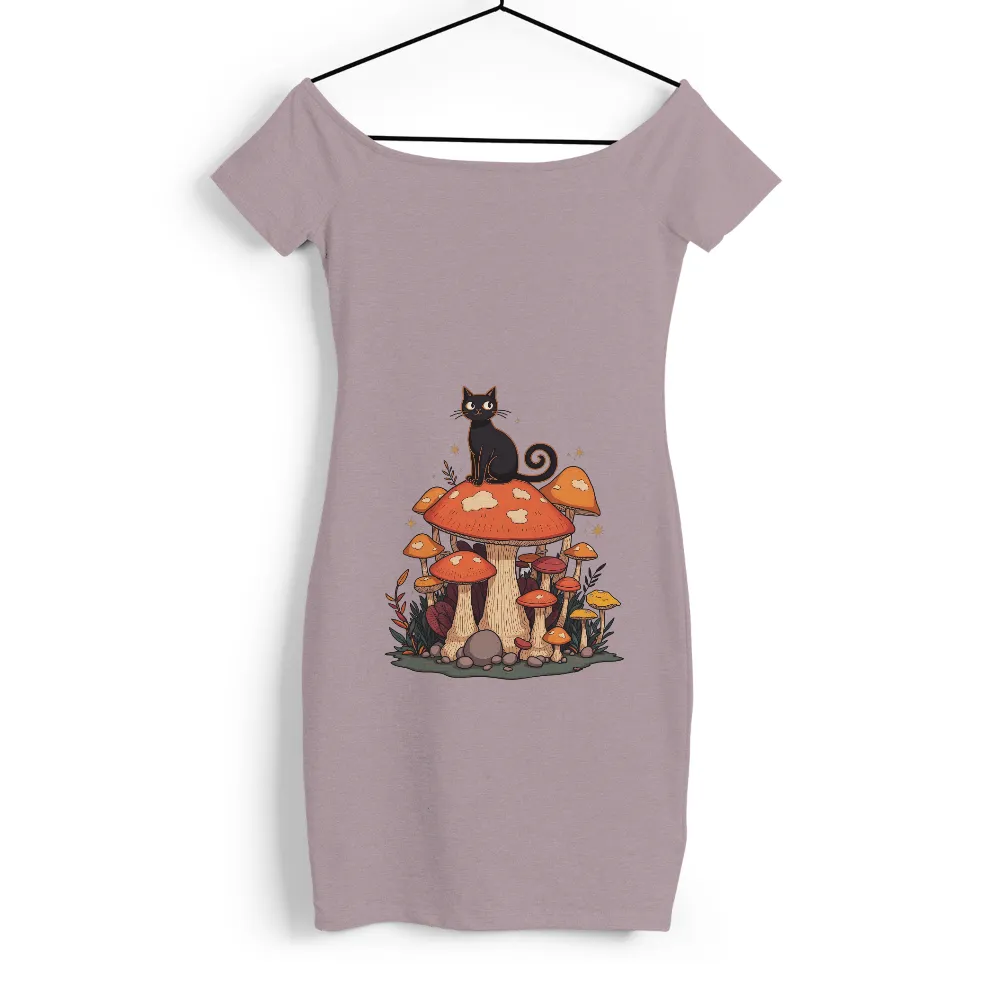 TShirt Design: Enchanted Forest with Magical Mushrooms and Black Cat|graffiti nature