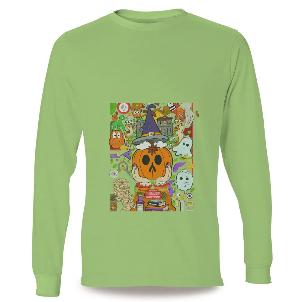 Custom Tee Shirts: Whimsical Halloween Pumpkin with Witch Hat| Intricate details