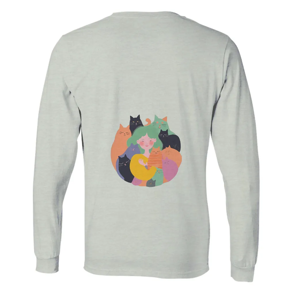 T-Shirts Pattern: Girl Surrounded by Cats - Love and Companionship|love valentine shirt