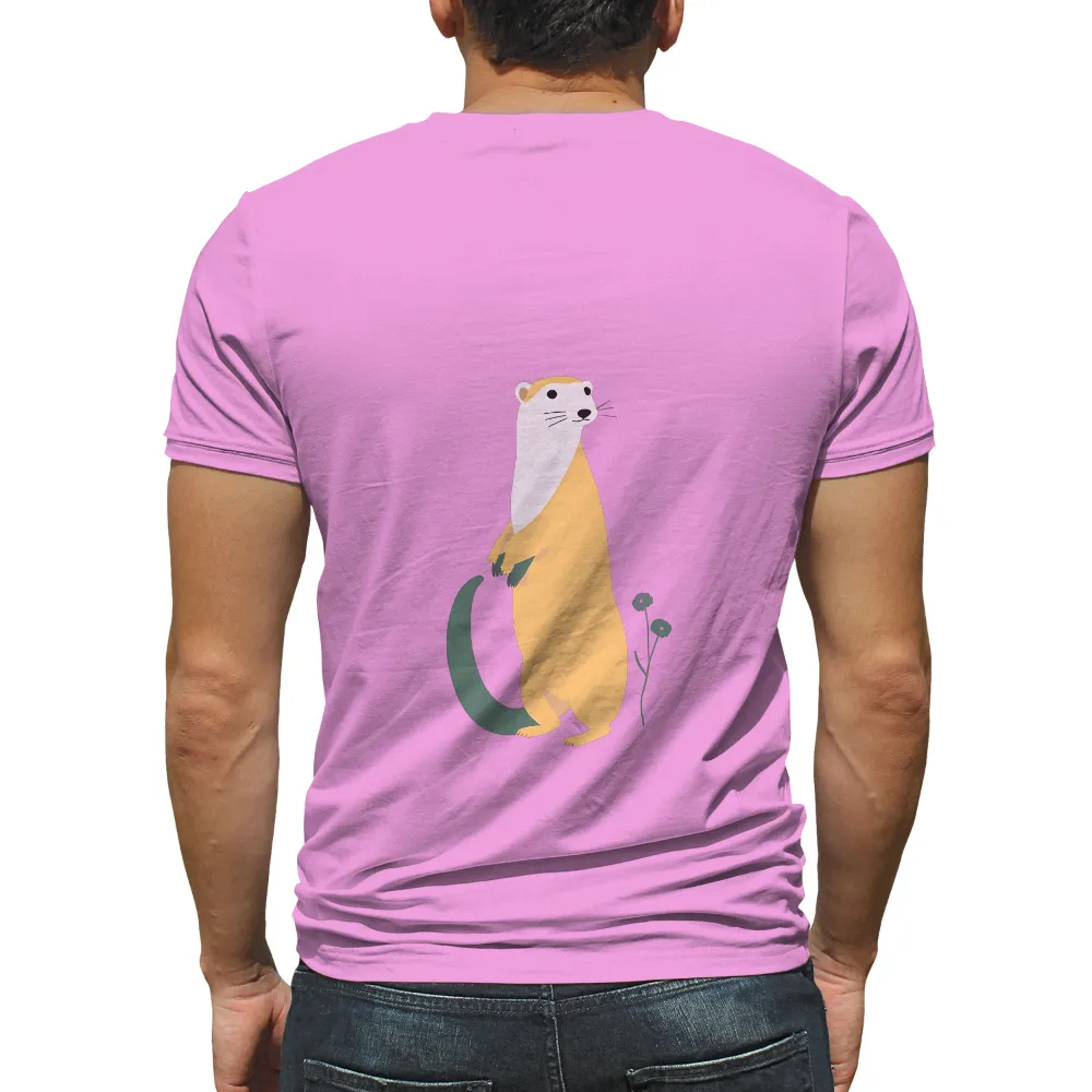 Customized Tee Shirts: Whimsical Otter with Flower - Minimalist Art|neon green vlone shirt