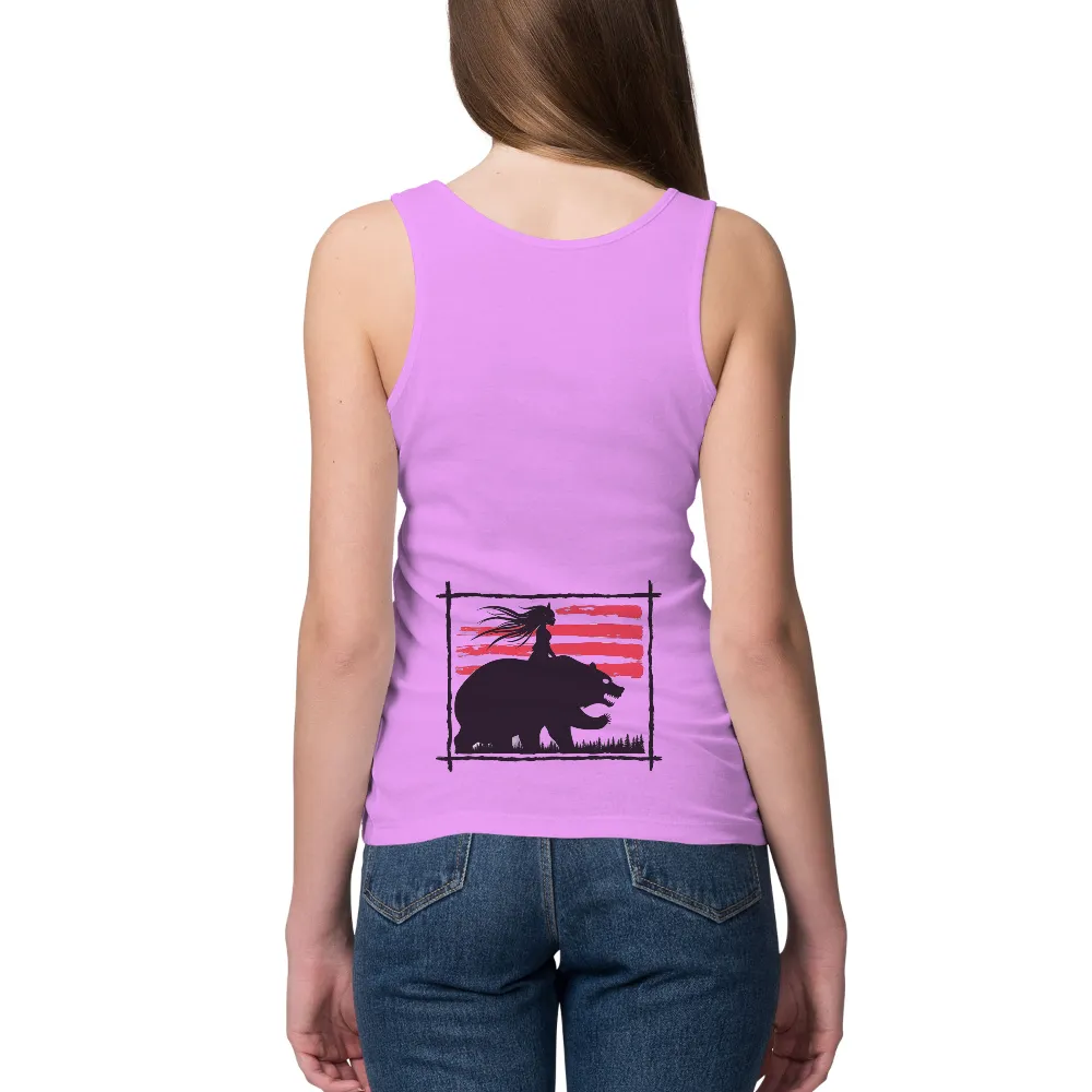 Custom T-Shirt Printing: Journey Through the Wild with Girl and Bear|cartoon bear print colorblock oversized tee