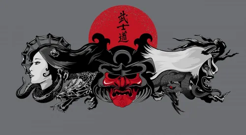 Shirts Graphic Tees: Samurai Mask and Serpents - A Blend of Tradition and Modernity