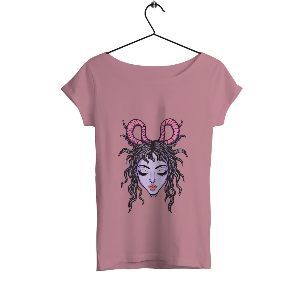 Mystical Figure with Spiral Horns: Unleash Your Inner Fantasy|tower of fantasy t shirt