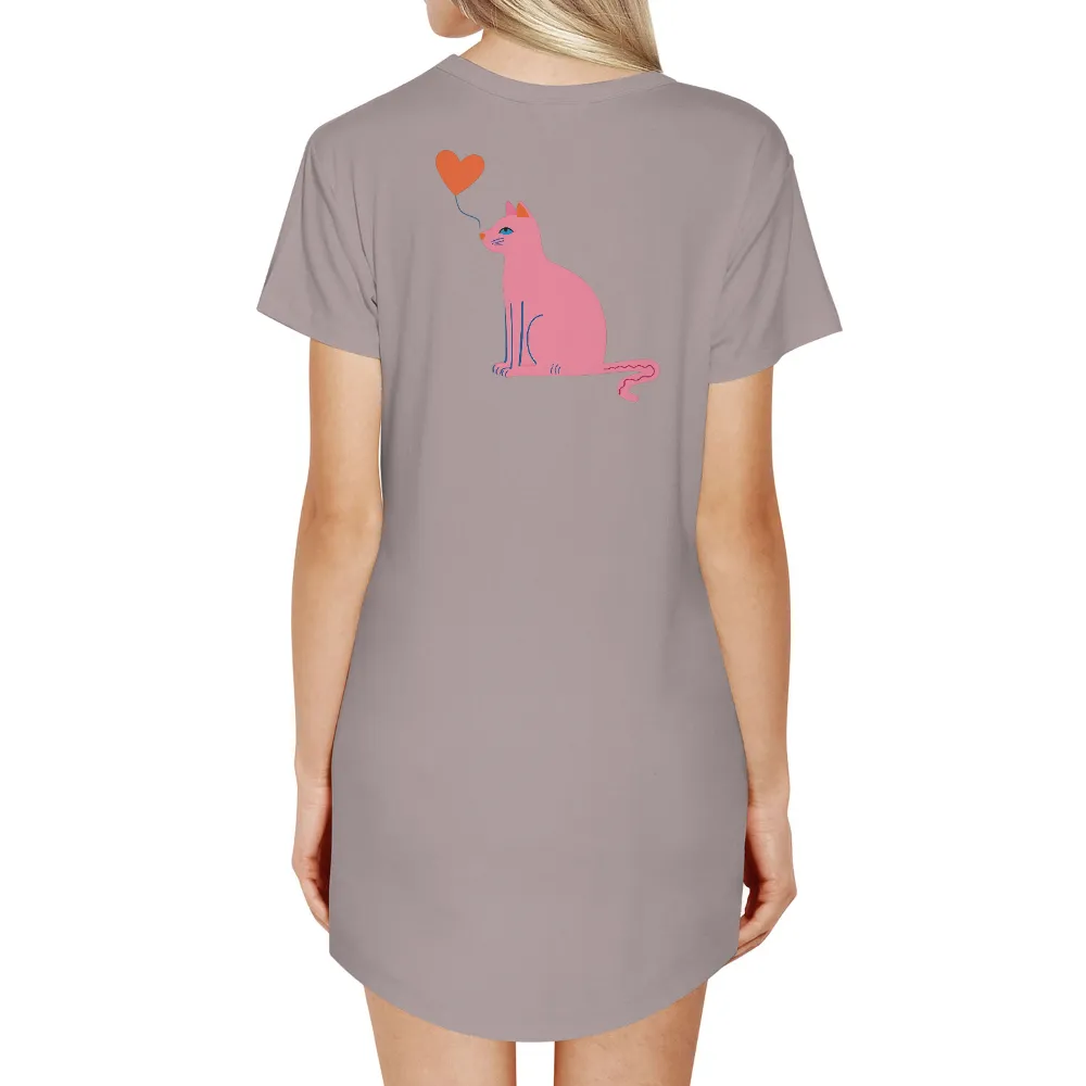 Tee Shirt Printing: Pink Cat Dreaming with Heart Balloon|pink cat shirt