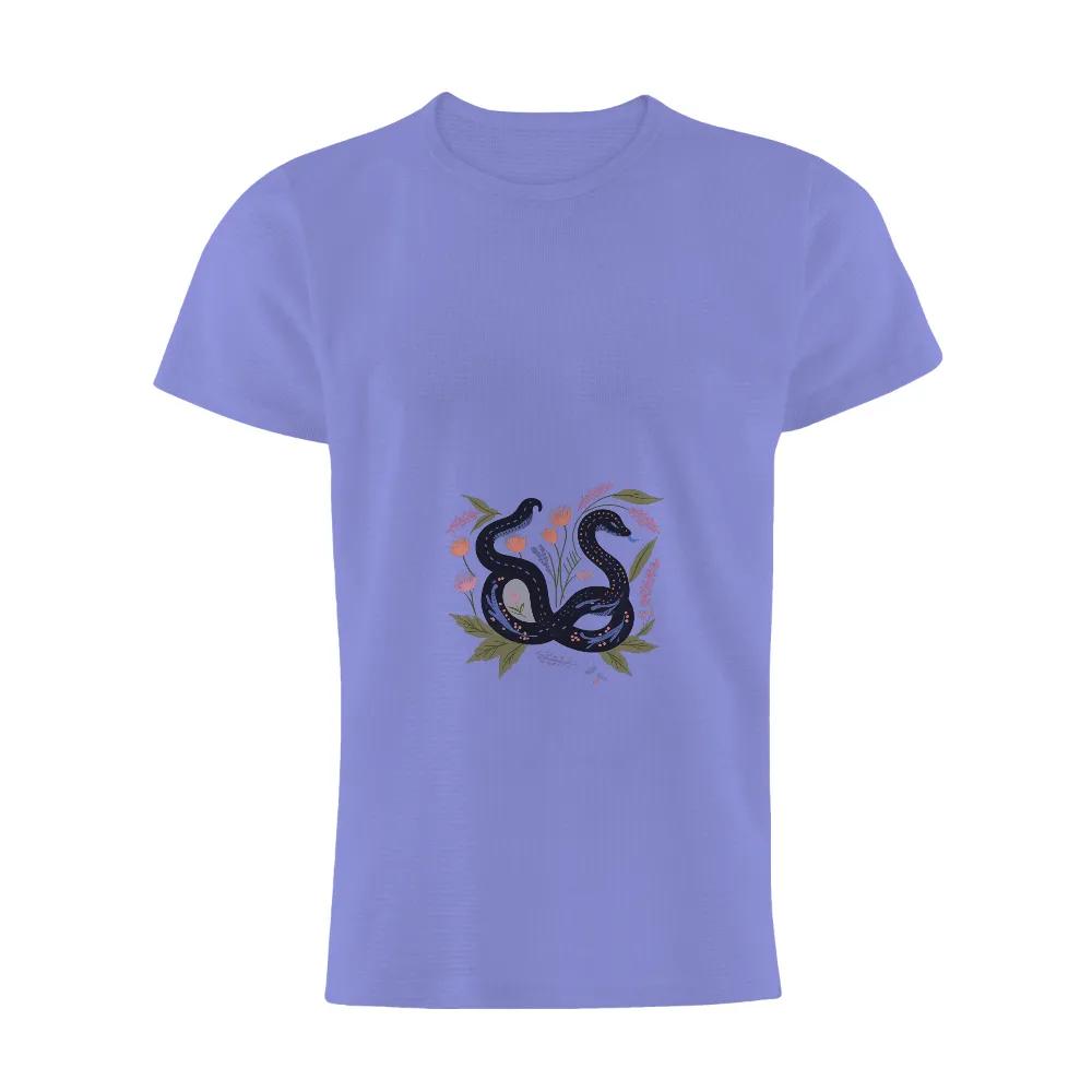 Customized Tee Shirts: Embrace Transformation with Serpent & Floral Art| Intricate snake scales