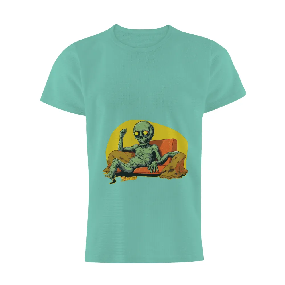 T-Shirts Pattern: Skeleton on Orange Couch with Yellow Glow|kobe bryant skeleton