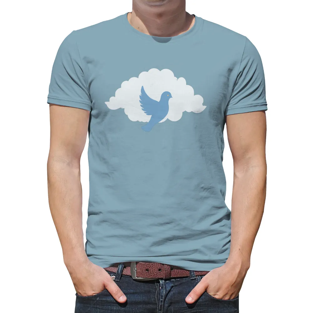 TShirt Design: Blue Bird Soaring Through Clouds - Freedom & Peace|peace love valentine shirt