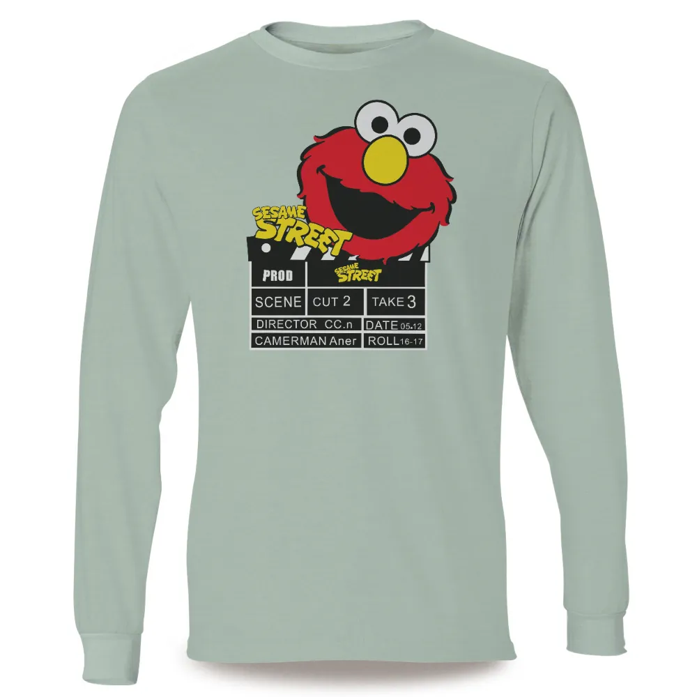 TShirt Printing: Elmo's Joyful Clapperboard Adventure|capitalist nostalgia shirt