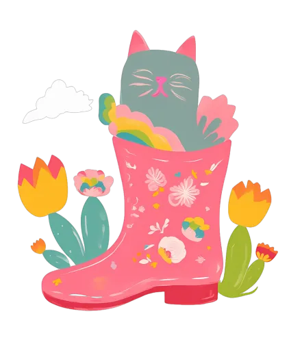 Tee Shirt Printing: Whimsical Cat in a Rain Boot | Life Theme T-Shirts