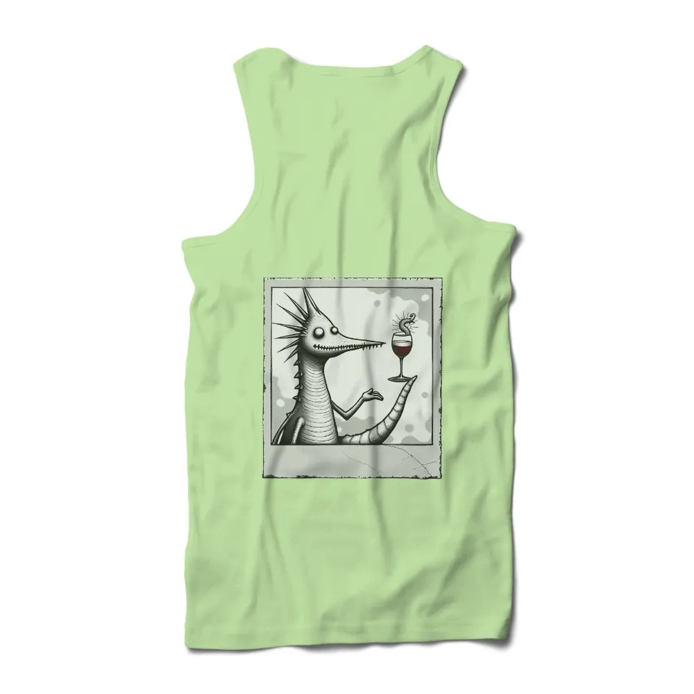 TShirt Printing: Whimsical Creature Balancing Wine Glass with Worm| Long-necked creature with spiky head