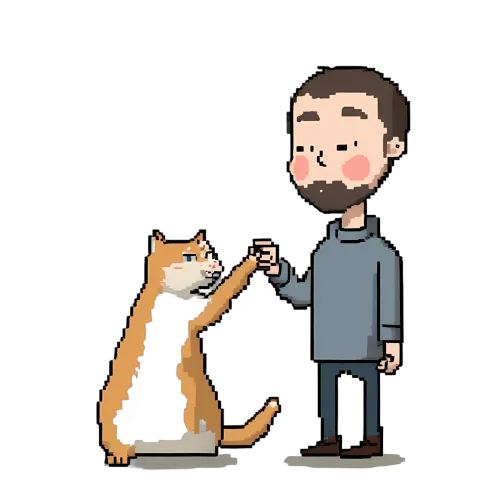 Custom Tee Shirts: Man and Cat Friendship - Pixel Art Design