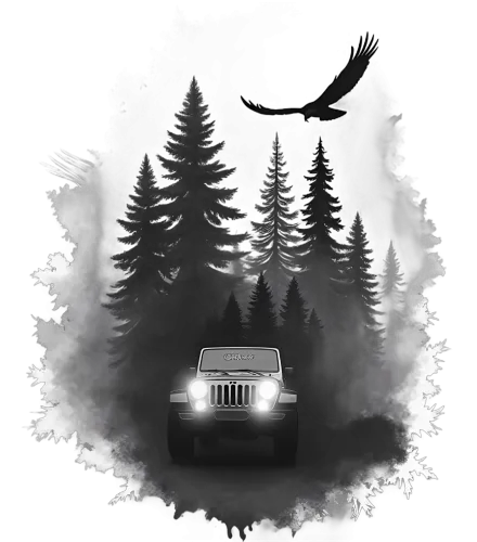 TShirt Design: Adventure Awaits with Jeep and Eagle