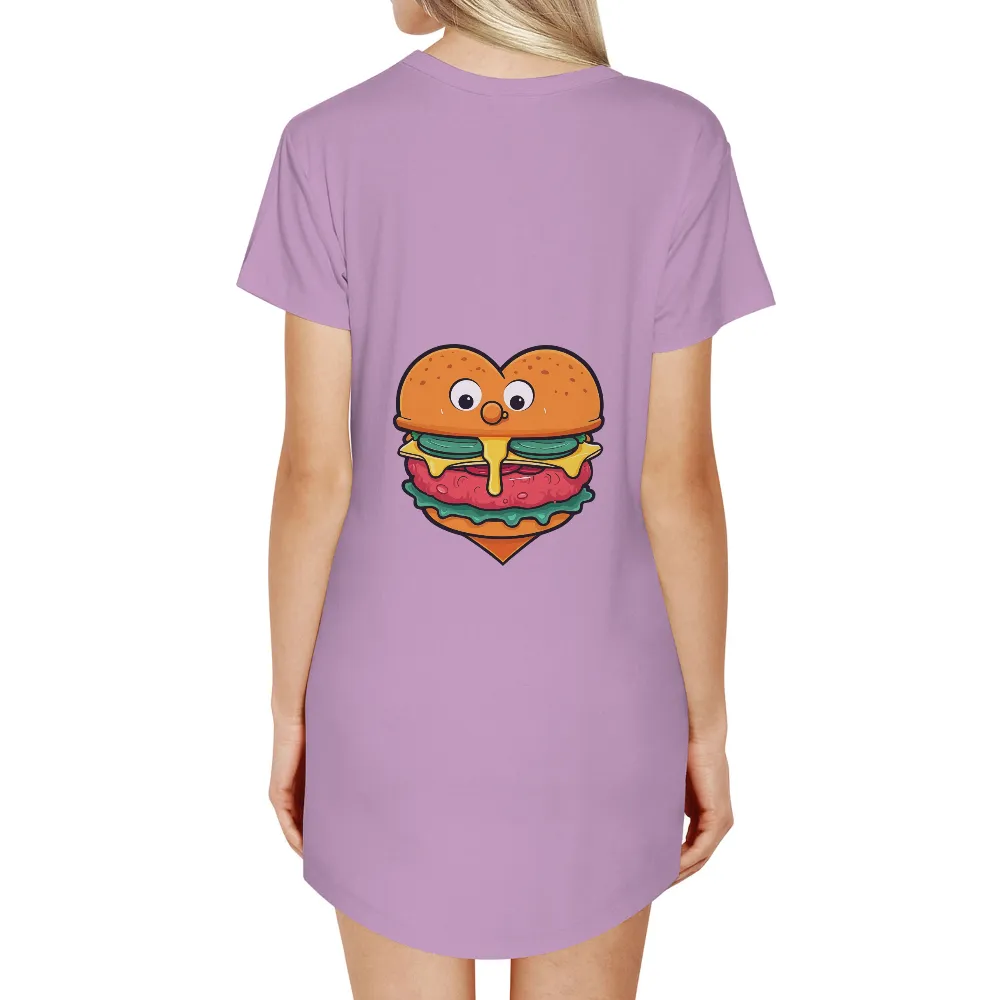 Customized Tee Shirts: Whimsical Heart Burger | Comfort Food Love|Heart-shaped burger with fresh lettuce