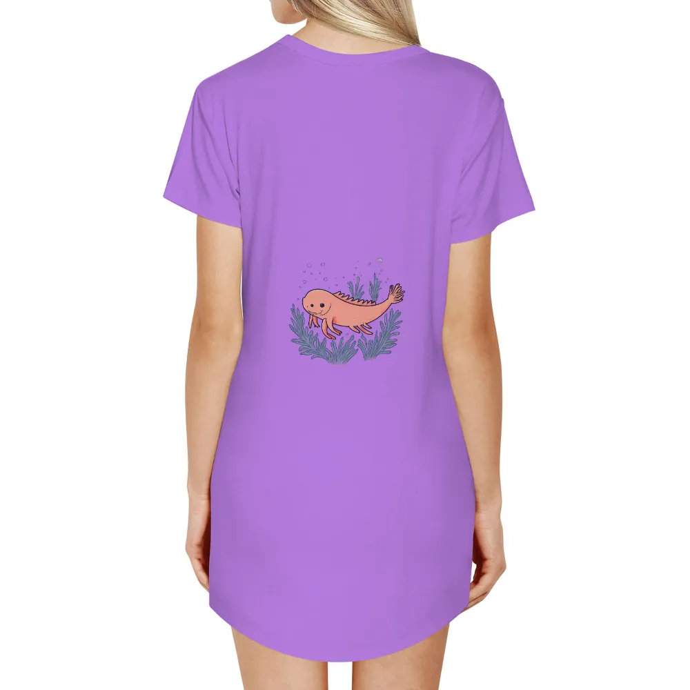 Graphic Tees: Enchanted Axolotl Adventure|summer retro surf marine life printed casual tee