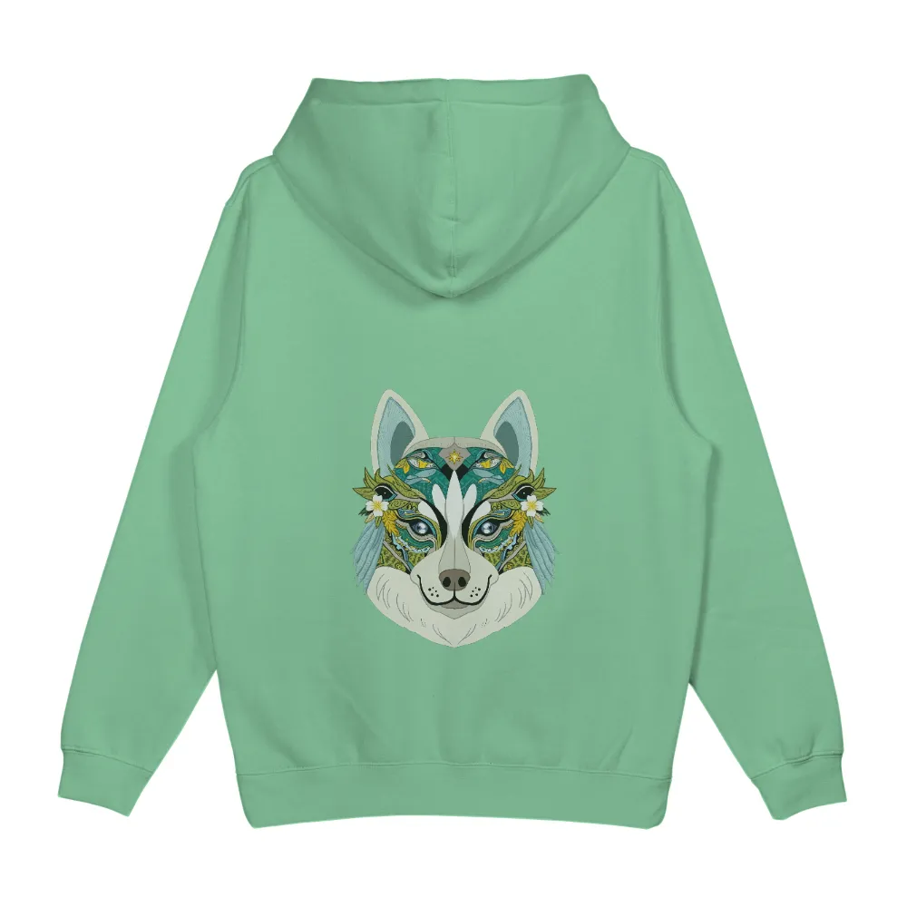 T-Shirts Custom: Embrace Your Wild Side with Vibrant Wolf Design|Wolf face with intricate patterns