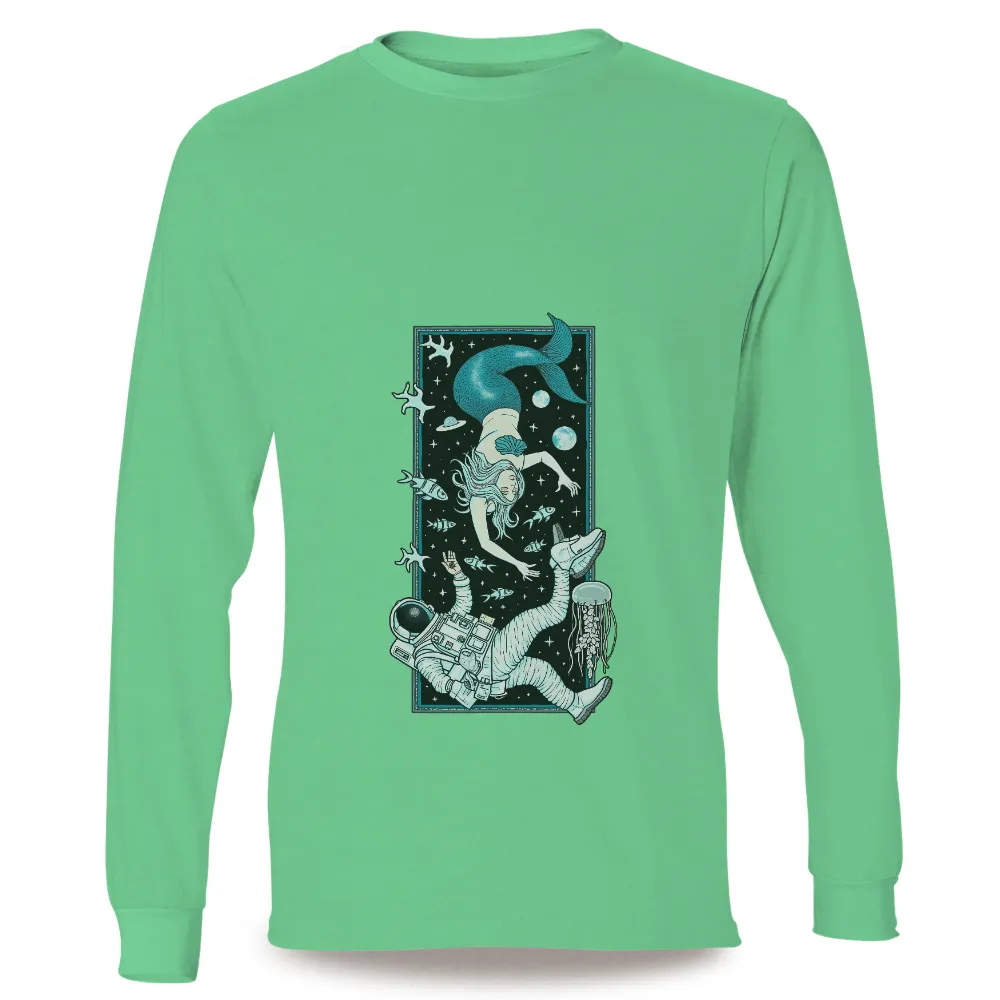 T-Shirts Pattern: Mermaid Meets Astronaut in Cosmic Fantasy| Shimmering mermaid tail