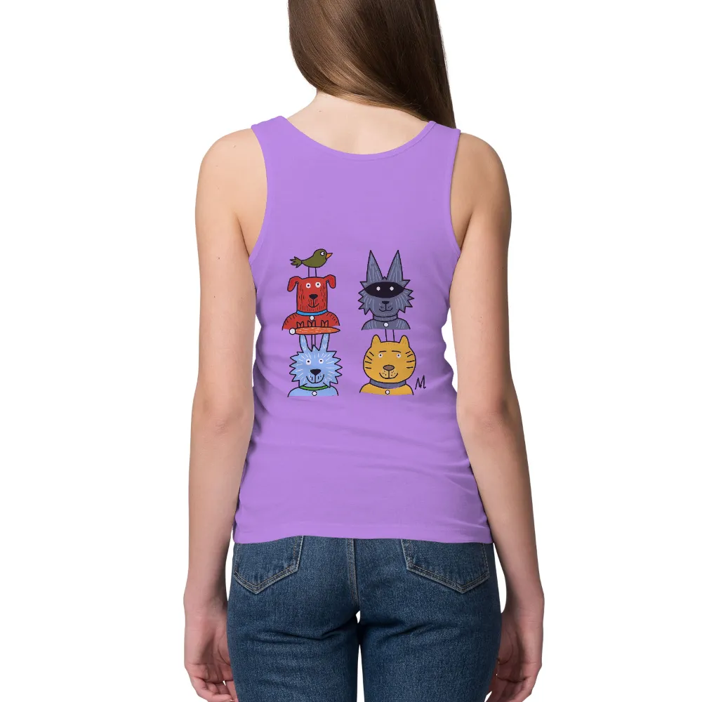 Shirts Graphic Tees: Whimsical Animals in Stylish Outfits| Gray cat in a stylish outfit