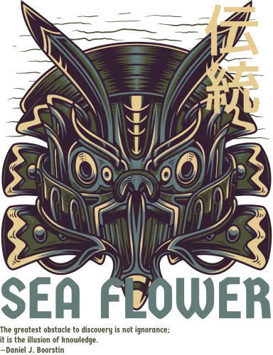 T-Shirts Custom: Sea Flower Oni Mask - Traditional Meets Modern