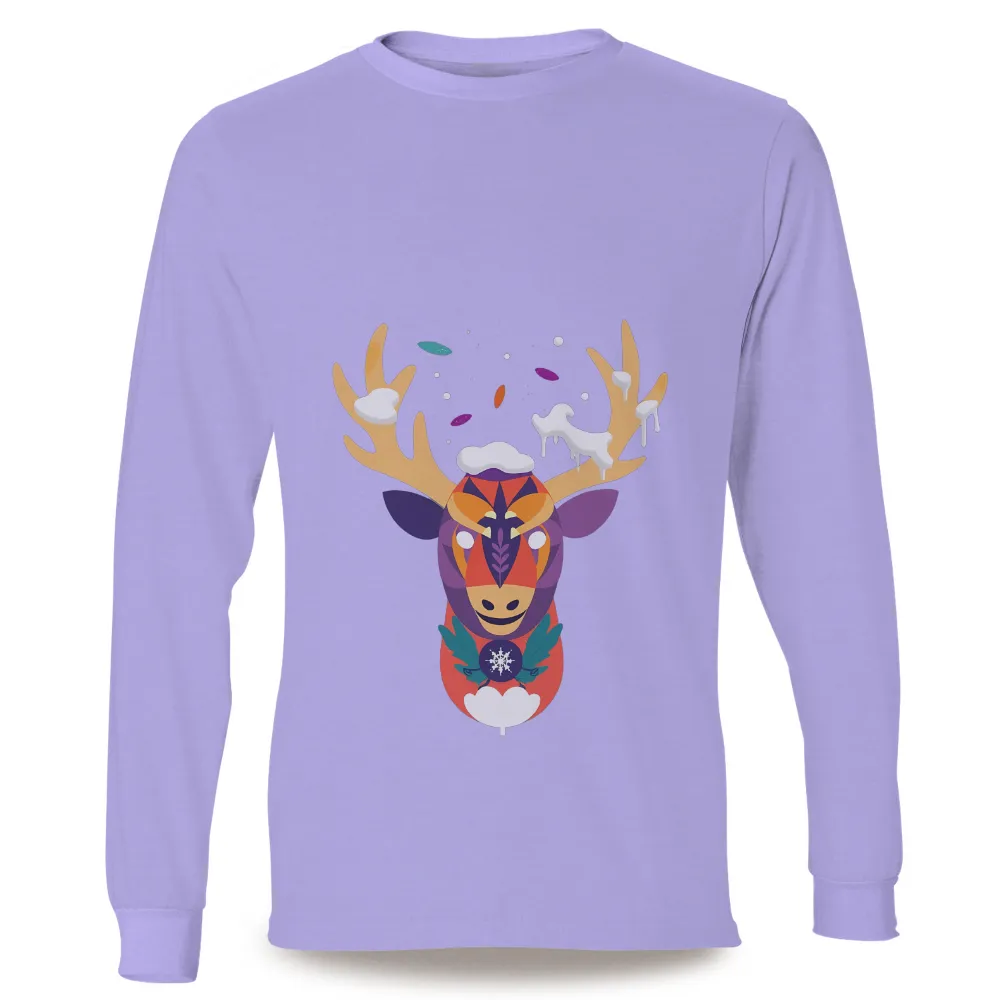 Custom T-Shirt Printing: Winter Wonderland Reindeer Design| Geometric patterns on reindeer face