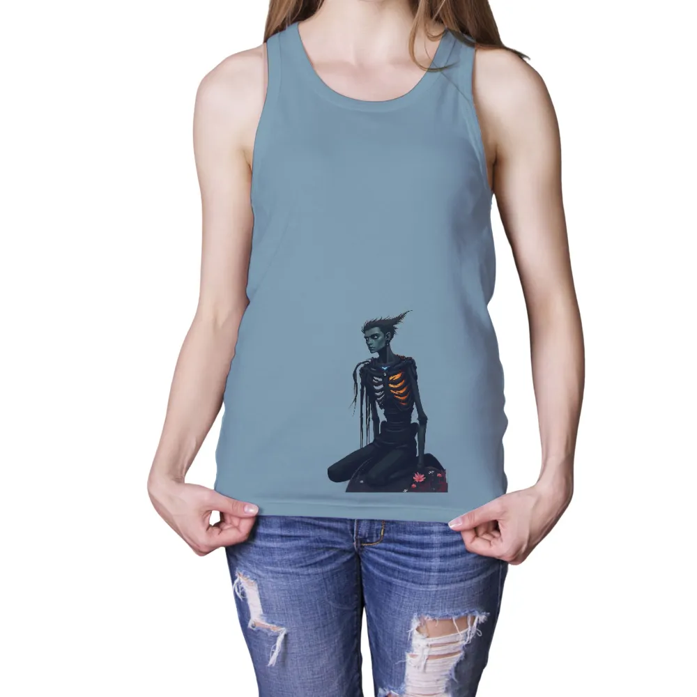 Customized Tee Shirts: Shadow Guardian - Artistic Design with Glowing Ribcage|skeletal figure