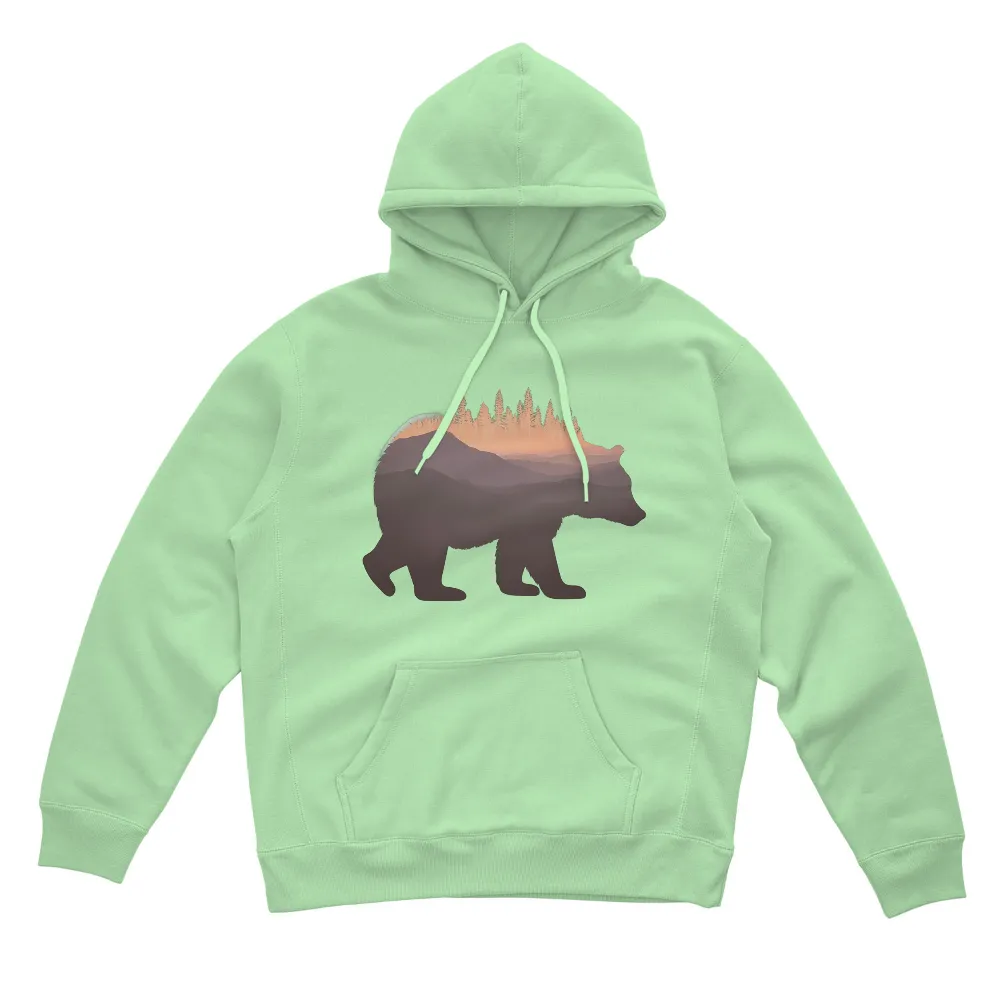 Graphic Tees: Bear Silhouette in Sunset Forest|sunset t