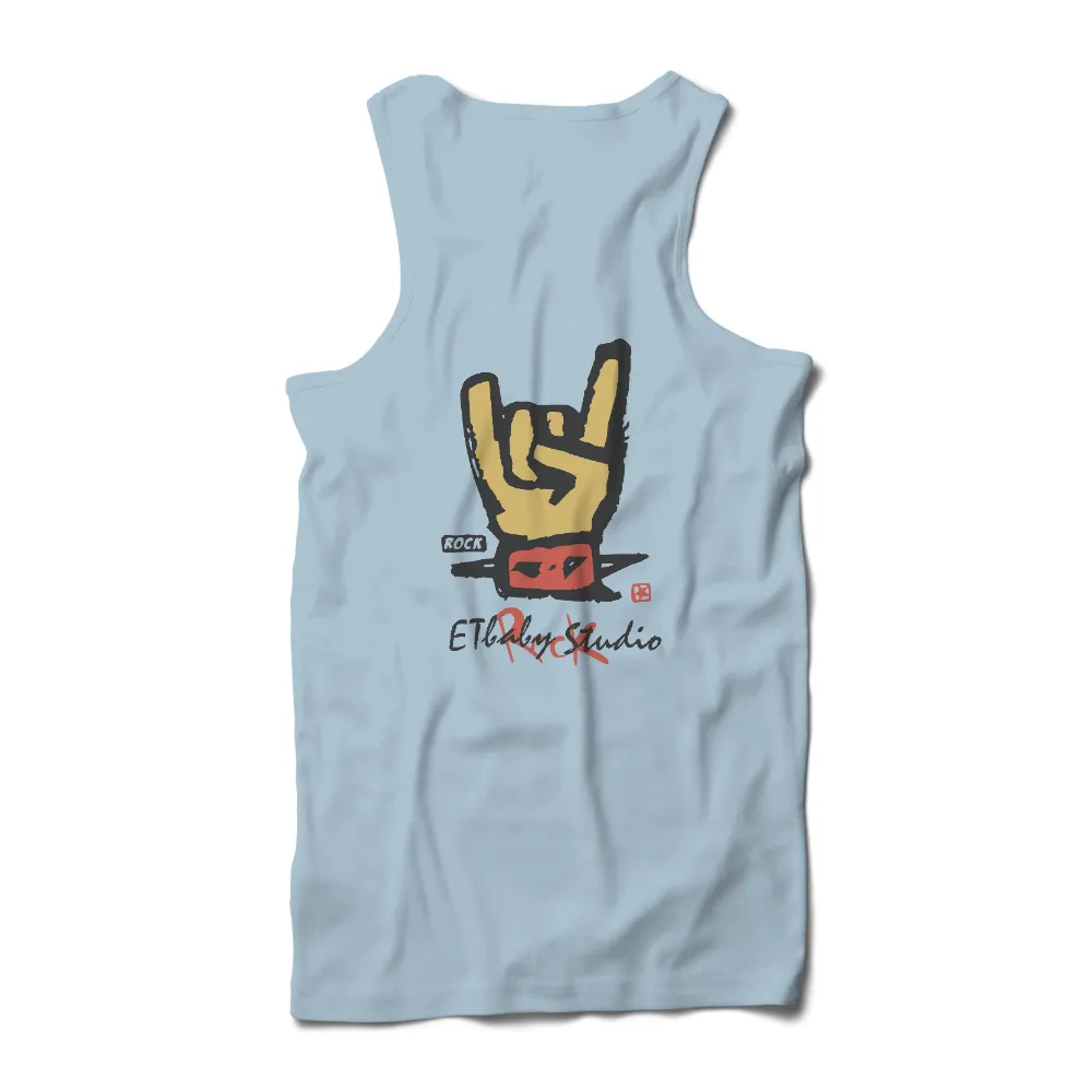 T-Shirts Custom: Rock On Gesture - Bold Yellow Hand, Red Mouth|black shirt bleach tie dye halloween