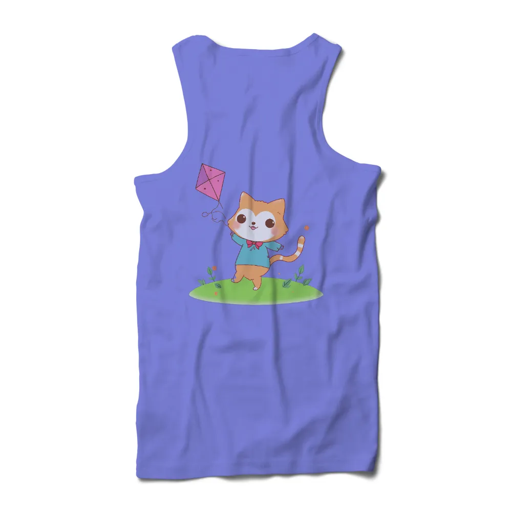 T-Shirt Printing: Whiskers' Joyful Kite Adventure|Charming orange cat named Whiskers