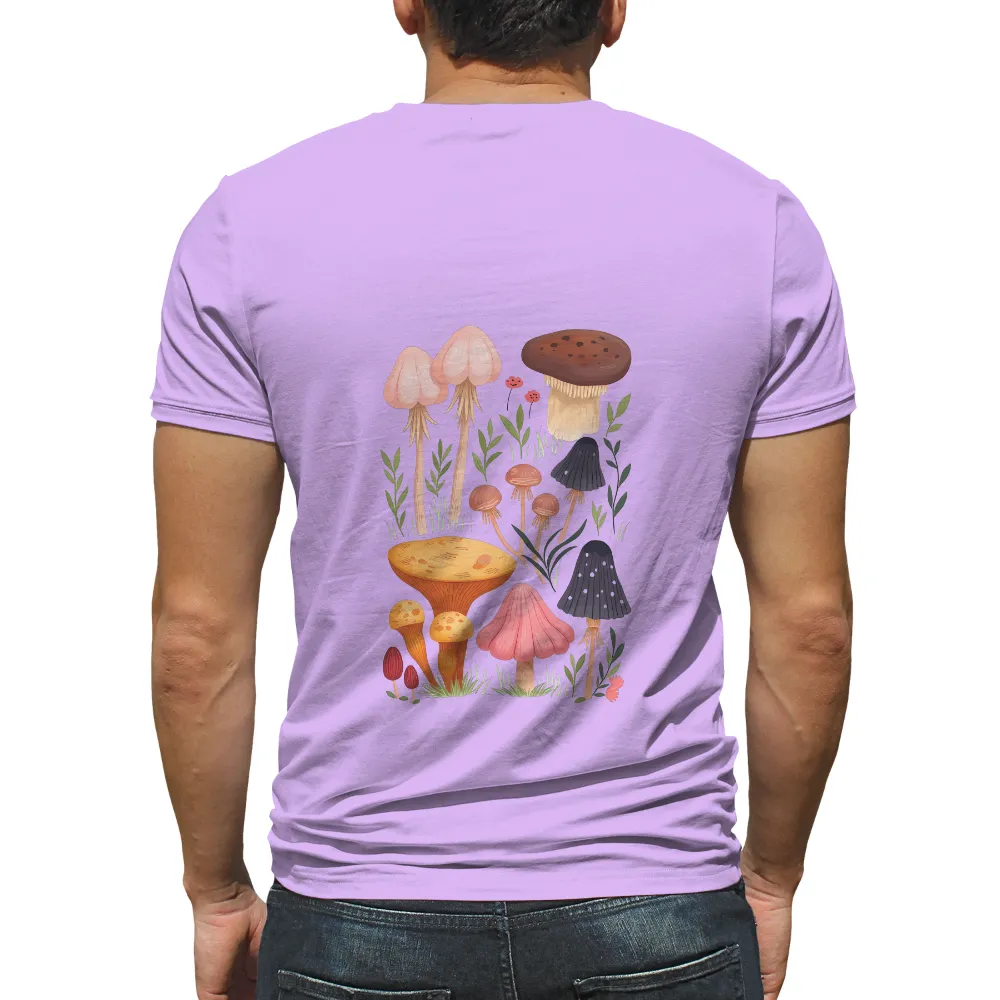 Enchanted Forest Mushrooms T-Shirts Design|milano calou vibrant summer shirt