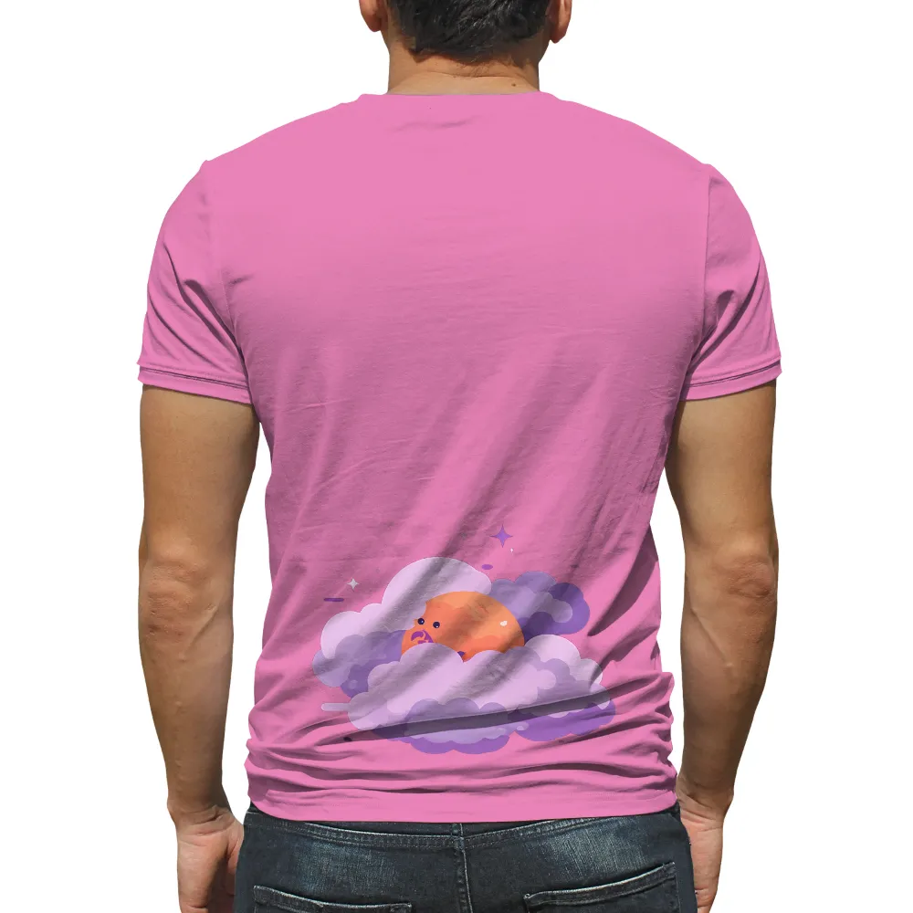 Whimsical Fantasy T-Shirt Printing | Enchanting Orange Character in Purple Clouds| deep black background