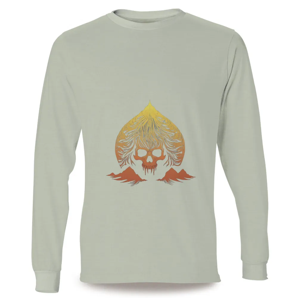 Shirts Graphic Tees: Ancient Skull with Flowing Hair - Artistic Design|make online t shirt design