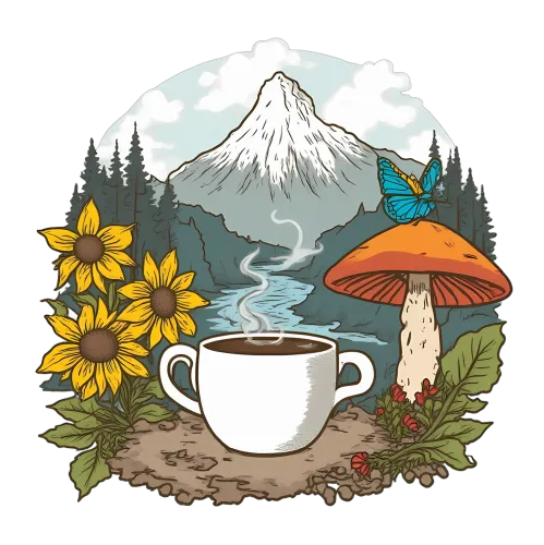 Tee Shirts Printed: Nature's Tranquility - Coffee & Mountains