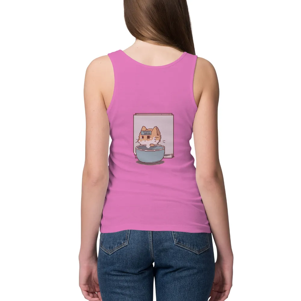 Tee Shirt Printing: Pixel Art Cat in Cereal Bowl - Funny & Quotes|a lab karate cat t shirt