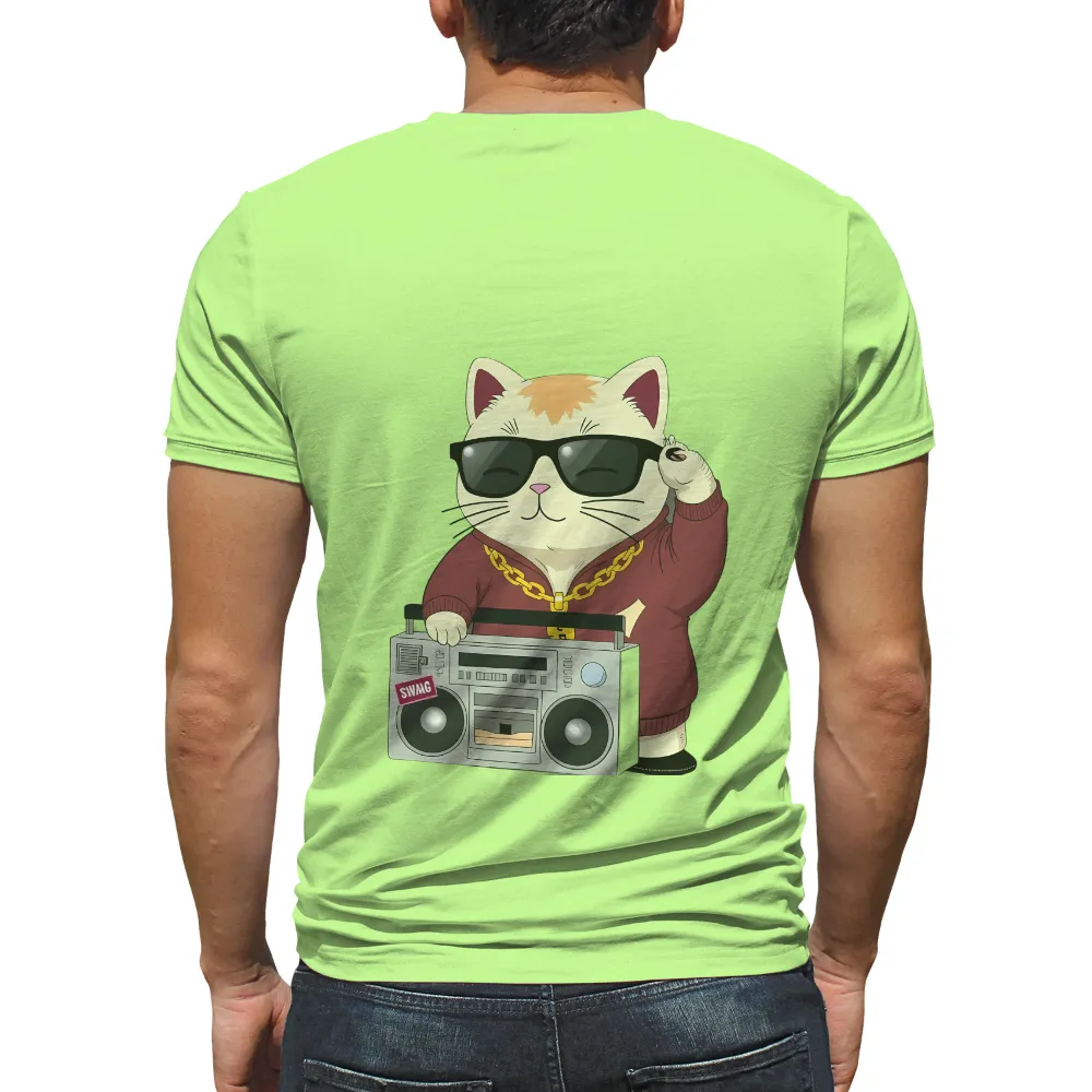 Hip-Hop Cat Tee | Tee Shirt Printing | Swag, Boombox, Music| Retro cat with boombox