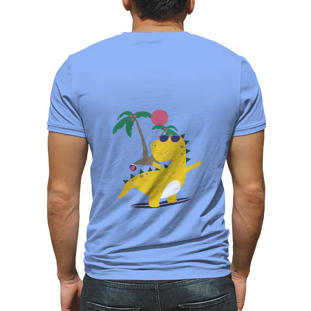 Customized Tee Shirts: Surfing Dino - Experience the Joy of Freedom|4th of july dinosaur shirt