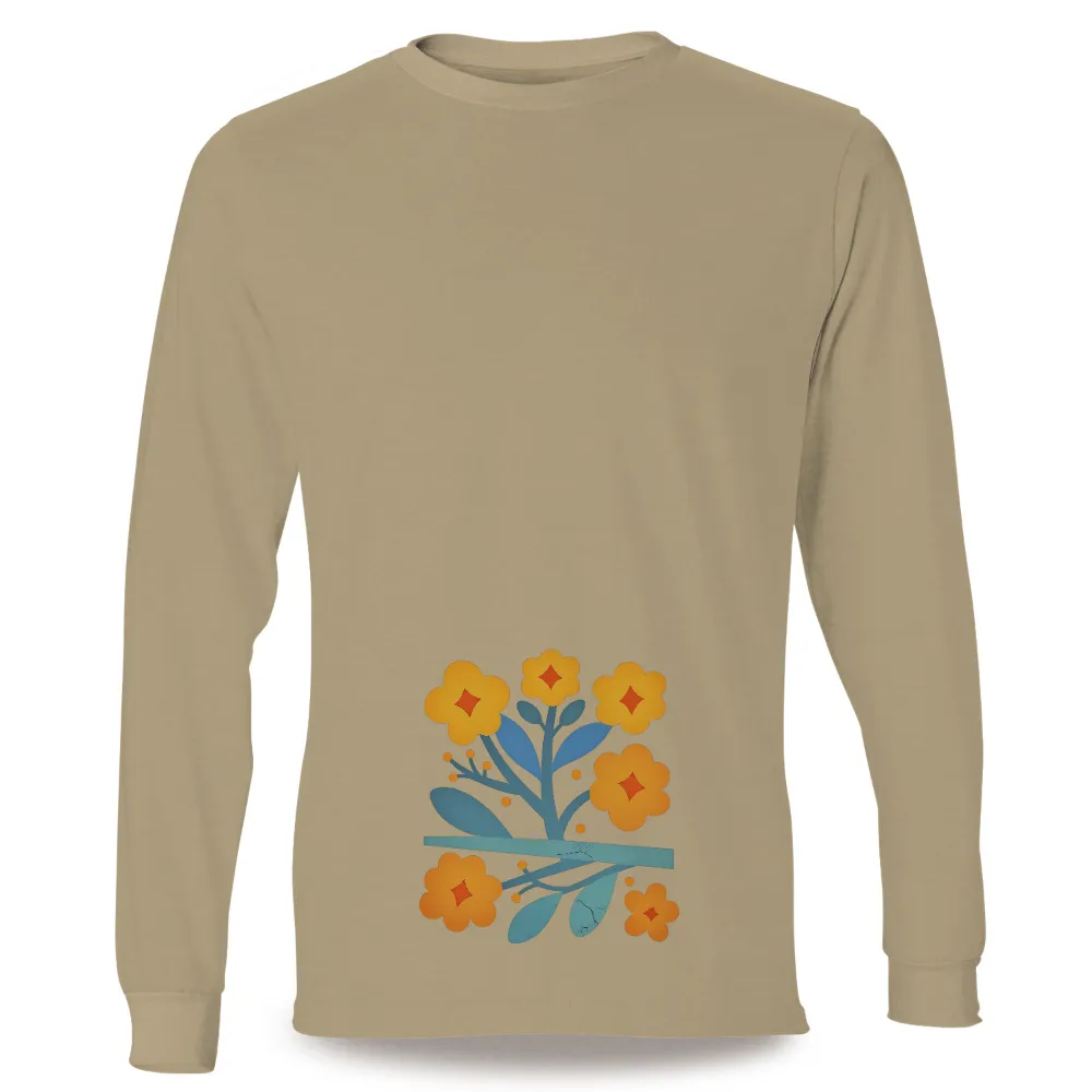 T-Shirts Custom: Vibrant Orange Flowers with Blue Leaves - Artistic Design|roblox t shirt aesthetic blue