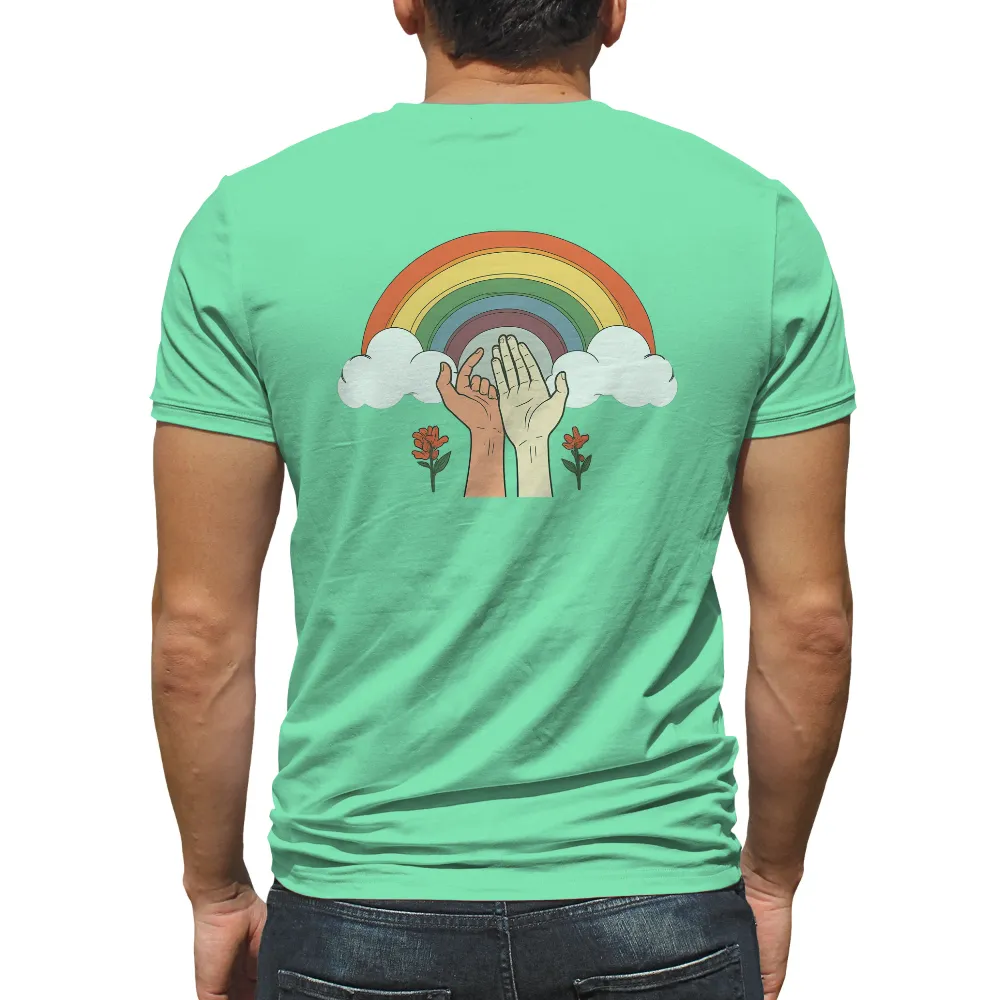 Tee Shirts Printed: Hands of Hope Under the Rainbow|happy rainbow t shirt