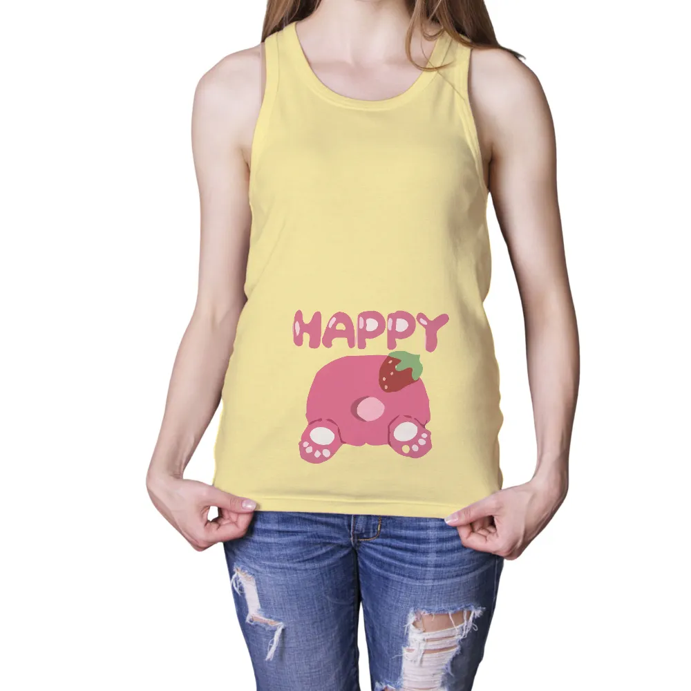 Tee Shirt Printing: Whimsical Pink Blob with Strawberry - Spread Joy|cute valentines shirts women