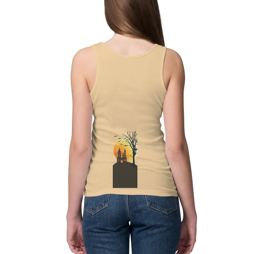 T-Shirts Pattern: Castle Silhouette Against a Full Moon|hydro flask shirts for halloween