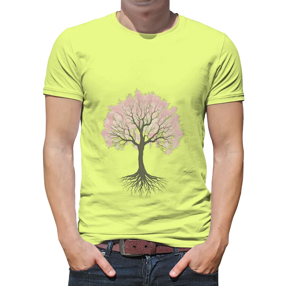 Unique Art Design: Tree with Pink Leaves and Detailed Roots|the roots picnic vlone