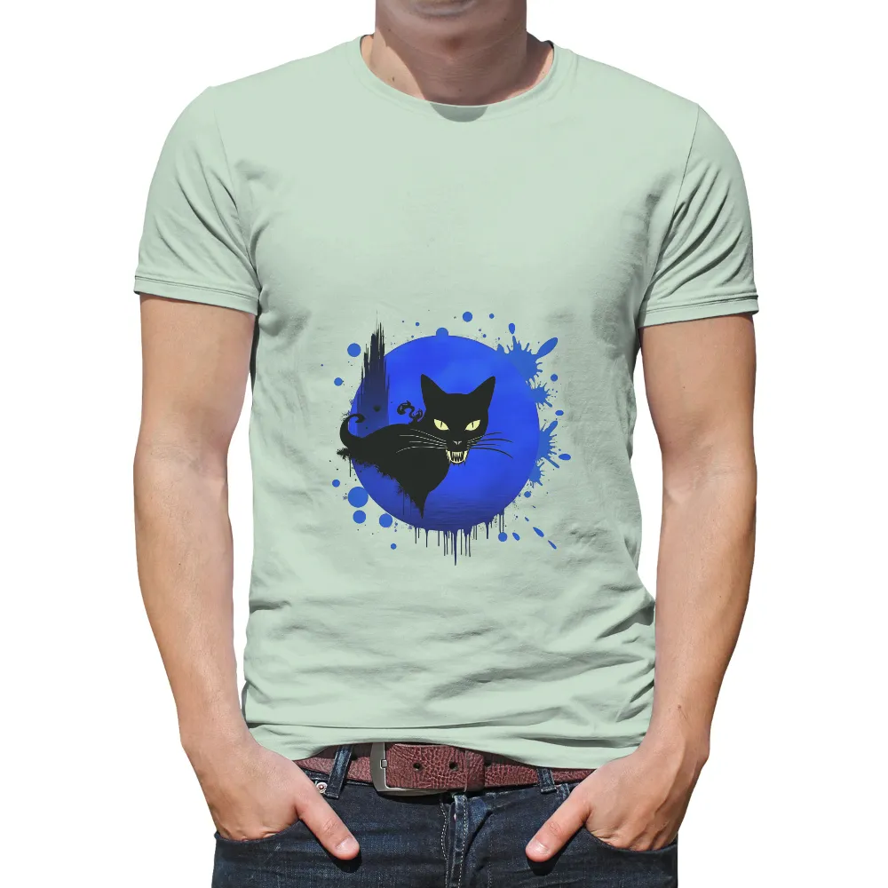 Graphic Tees: Black Cat Mystique - Nighttime Magic & Abstract Art| enigmatic night scene