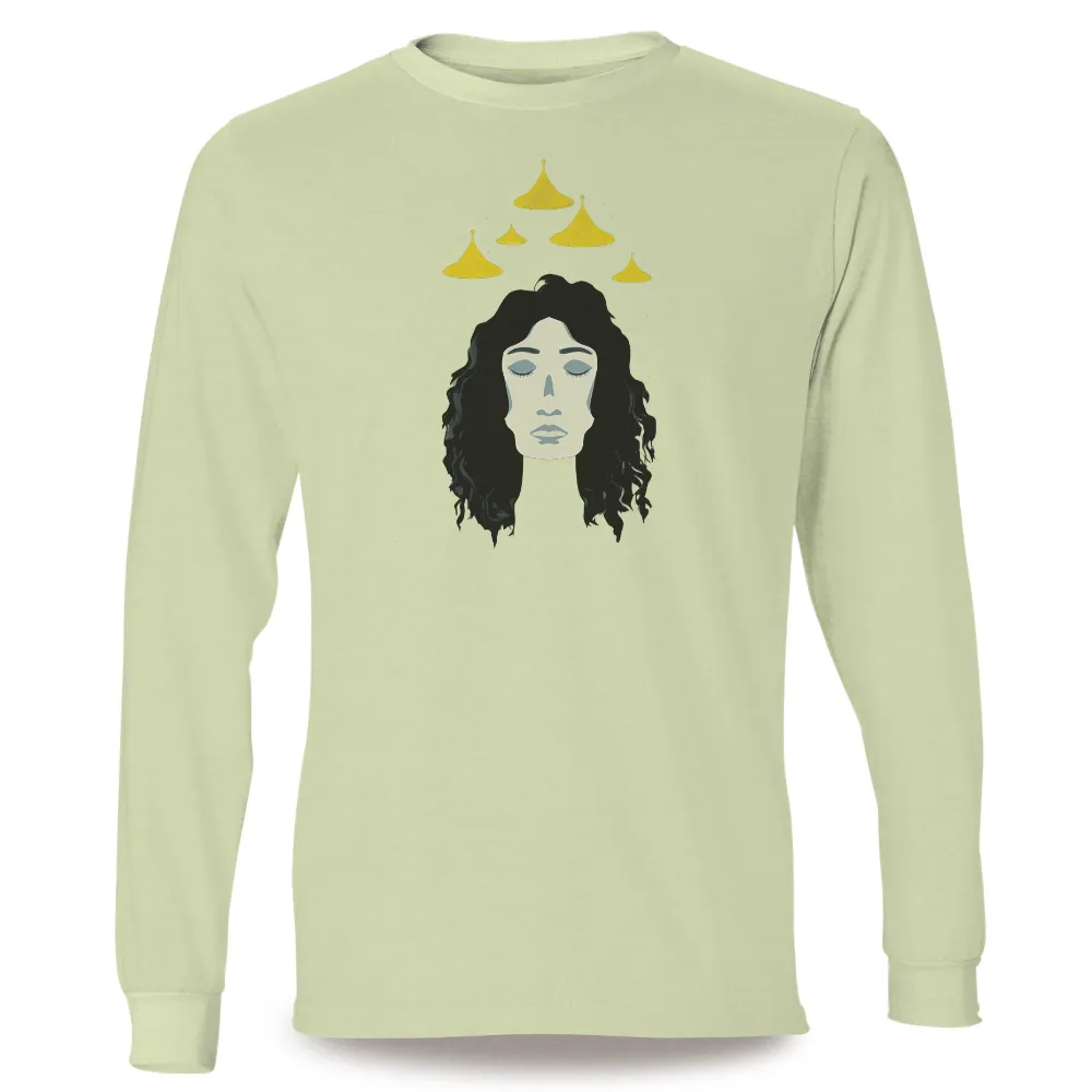 T-Shirts Custom: Serenity Lanterns - Guiding Lights for Inner Peace|Woman with closed eyes illuminated by a soft glow