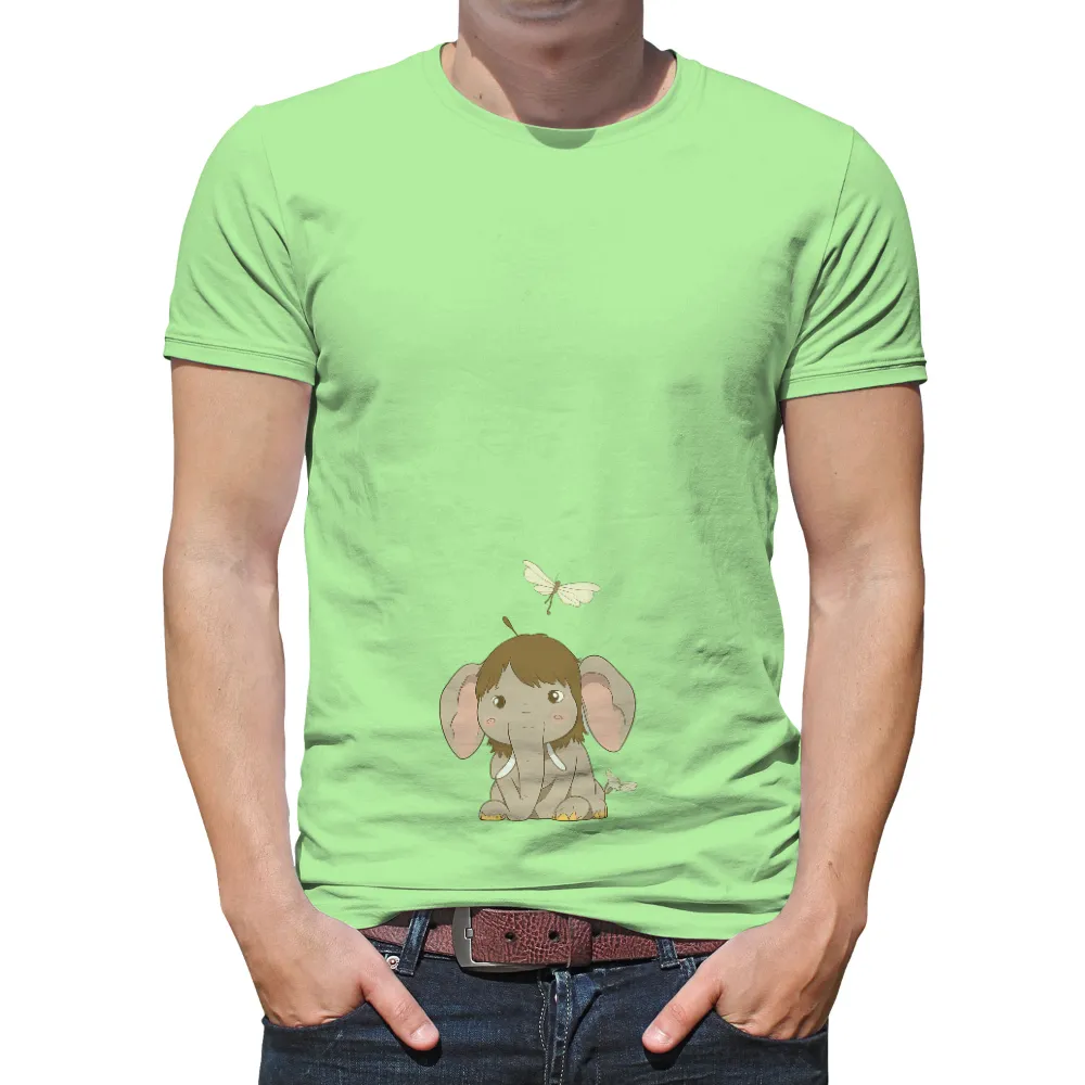 Custom T-Shirt Printing: Whimsical Baby Elephant with Dragonfly - Artistic Design|dragonfly clothing company mens shirts