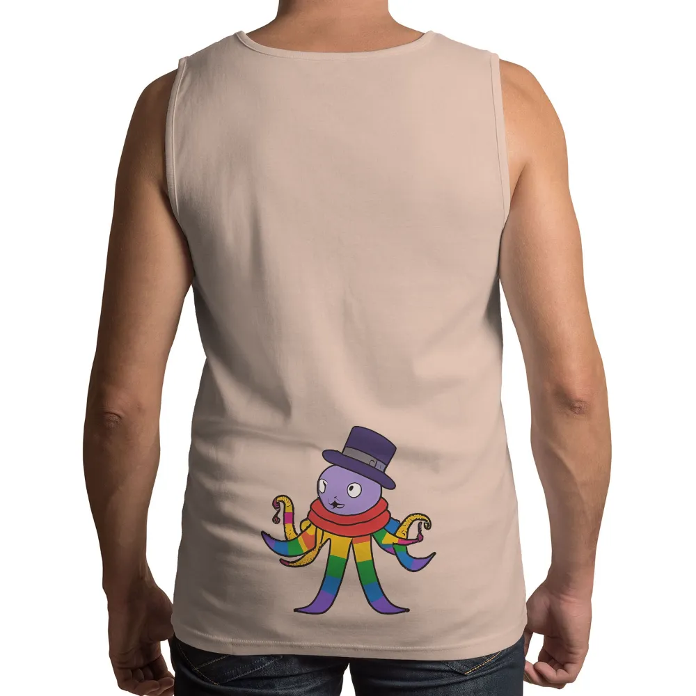 Customized Tee Shirts: Celebrate Diversity with Otto the Rainbow Octopus|white t shirt rainbow stripe